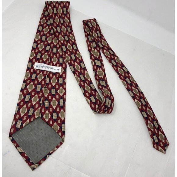 Givenchy Monsieur 100% Silk Red Gold Blue Geometric Men's Designer Tie - Picture 4 of 10